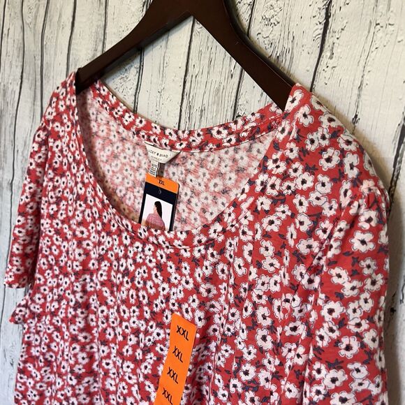 Lucky Brand Womens Red Multi Floral T-Shirt Size XXL Flutter Sleeve NWT - Picture 2 of 9
